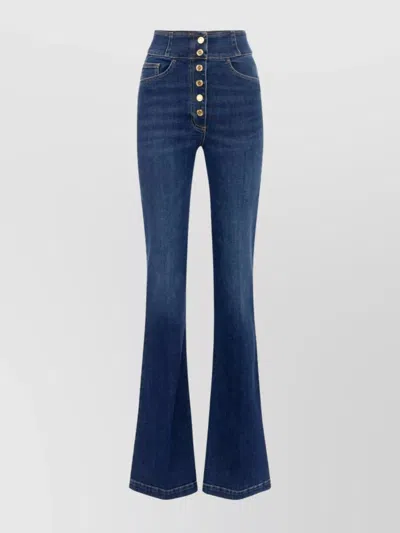 Elisabetta Franchi High-waisted Flared Leg Trousers With Button Detailing In Blue