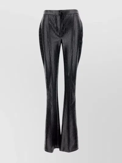 Elisabetta Franchi High Waisted Flared Trousers With Crocodile Effect In Black