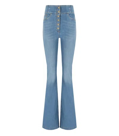 Elisabetta Franchi High Waisted Jeans With Buttons In Animal Print