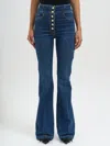 Elisabetta Franchi High-waisted Flared Leg Trousers With Button Detailing In Blue