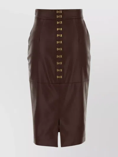 Elisabetta Franchi High-waisted Midi Skirt Front Slit In Brown