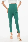 Elisabetta Franchi High-waisted Pants With Visible Stitching In Green