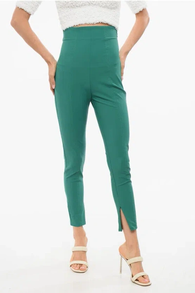 Elisabetta Franchi High-waisted Pants With Visible Stitching In Green