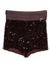 Elisabetta Franchi High-waisted Sequined Bordeaux Bermudas In Brown