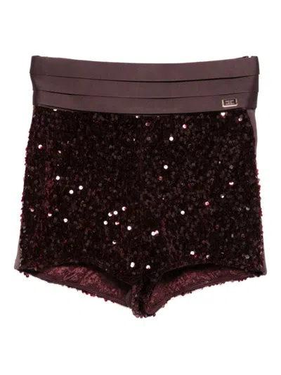 ELISABETTA FRANCHI HIGH-WAISTED SEQUINED BORDEAUX BERMUDAS