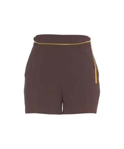 Elisabetta Franchi High-waisted Shorts With Gold Chain Detail In Brown