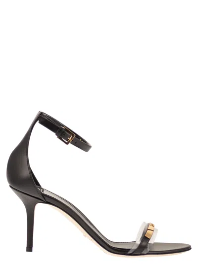 Elisabetta Franchi High-heel Sandals With Transparent Strap And Logo Detail In Black