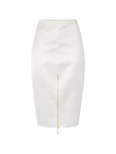Elisabetta Franchi High-waist Zip Midi Skirt In White