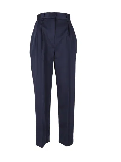 Elisabetta Franchi High-waisted Pleated Tailored Straight-leg Pants In Blue