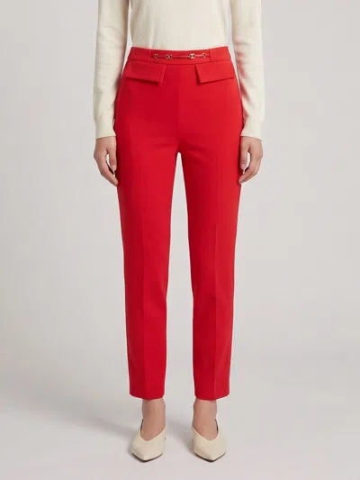 Elisabetta Franchi High-waisted Skinny Crêpe Trousers With Flap Pockets In Red