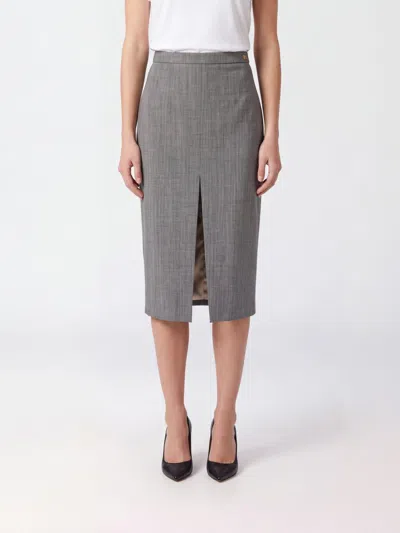 Elisabetta Franchi High-waisted Virgin Wool Midi Pencil Skirt In Gray