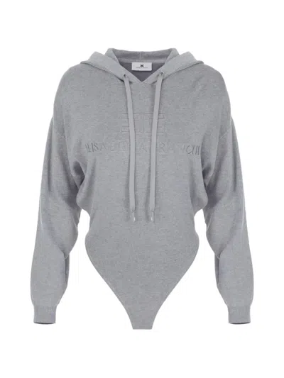 Elisabetta Franchi Hooded Bodysuit In Knit Fabric In Gray