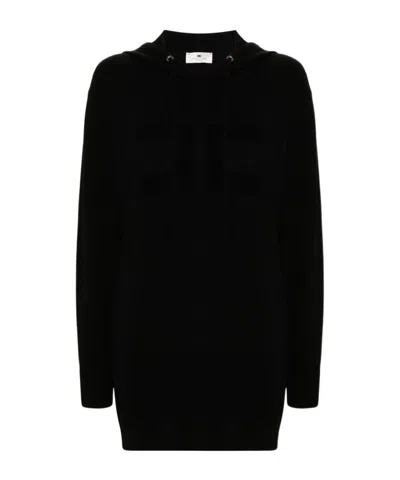 Elisabetta Franchi Hooded Sweatshirt Dress In Black