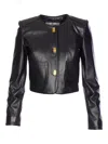 Elisabetta Franchi Leather Jacket With Monogram Metal Details In Black