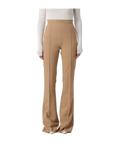 Elisabetta Franchi Horse-collar Button-button Wide-leg Pants In Brown