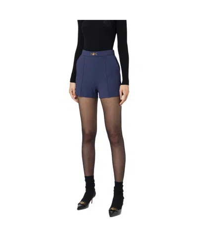 Elisabetta Franchi Horse-collar Button-down Stretch Crepe Shorts In Black