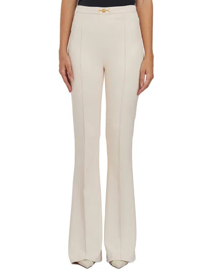 Elisabetta Franchi Horsebit Stretch Crepe Palazzo Trousers In White