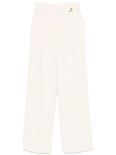 Elisabetta Franchi Contrasting-topstitching Crepe Trousers In Beige