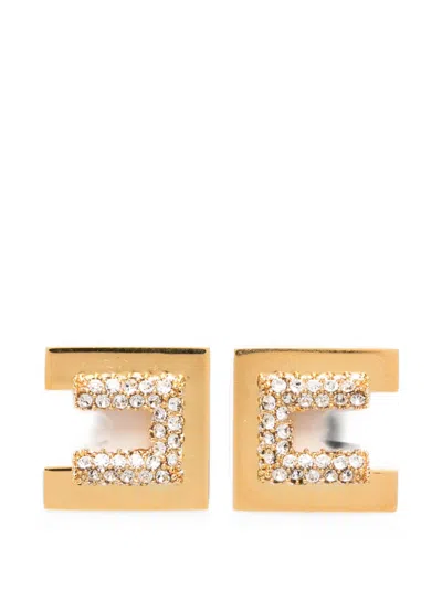 Elisabetta Franchi Iconic Earrings With Luminous Gold Rhinestone Details