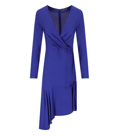 ELISABETTA FRANCHI ELISABETTA FRANCHI INDIGO BLUE ASYMMETRIC DRESS