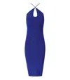 Elisabetta Franchi Indigo Blue Knitted Midi Dress With Rhinestones In Blue