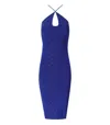 ELISABETTA FRANCHI INDIGO BLUE KNITTED MIDI DRESS WITH RHINESTONES