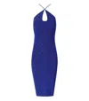 ELISABETTA FRANCHI INDIGO BLUE KNITTED MIDI DRESS WITH RHINESTONES