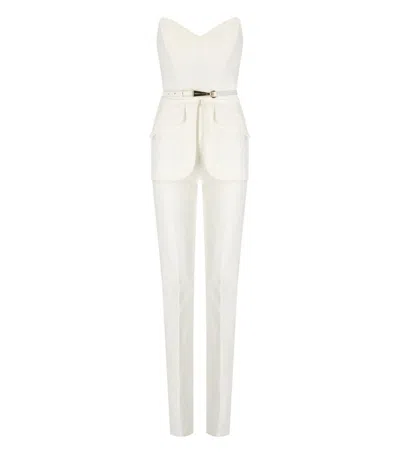 Elisabetta Franchi Strapless Belted Jumpsuit In Beige
