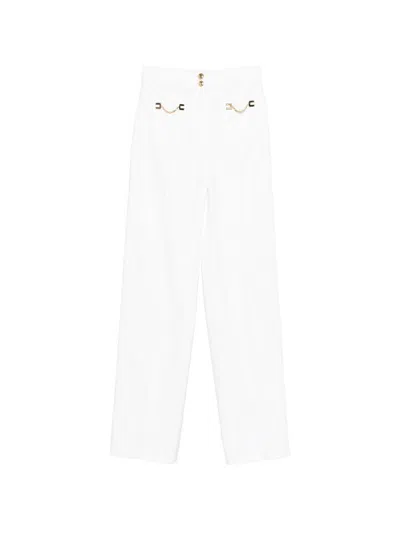 Elisabetta Franchi Ivory Cotton Elastane Trousers In White
