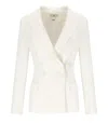 Elisabetta Franchi Ivory Crepe Double-breasted Jacket In White