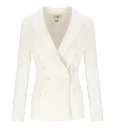 ELISABETTA FRANCHI ELISABETTA FRANCHI IVORY CREPE DOUBLE-BREASTED JACKET