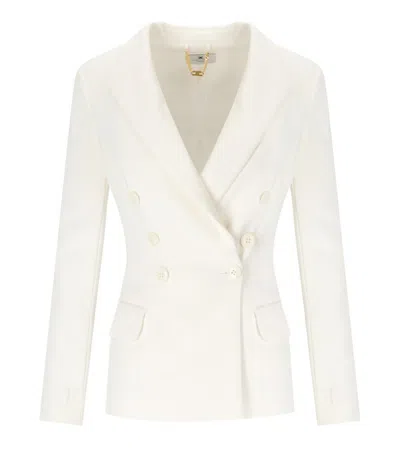 Elisabetta Franchi Ivory Crepe Double-breasted Jacket In White