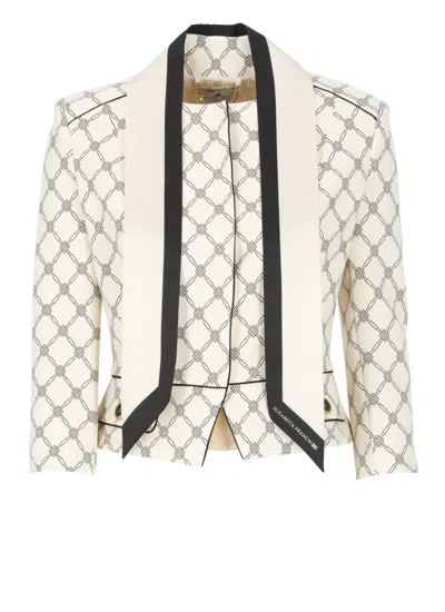 Elisabetta Franchi Ivory Crepe Jacket In Beige