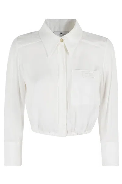 Elisabetta Franchi Georgette Cropped Shirt With Elastic Band In Beige
