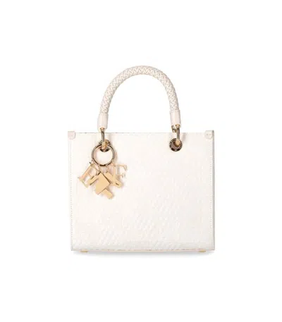 Elisabetta Franchi Ivory Jacquard Raffia Small Handbag In White