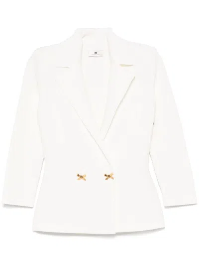 ELISABETTA FRANCHI IVORY KNIT DOUBLE-BREASTED BLAZER