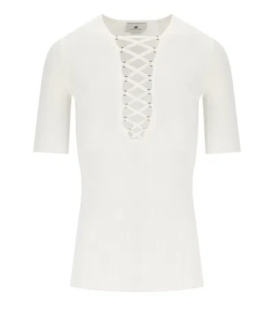 Elisabetta Franchi Ivory Knitted Top In Neutral