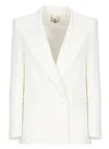 Elisabetta Franchi Ivory Linen Blend Blazer In White