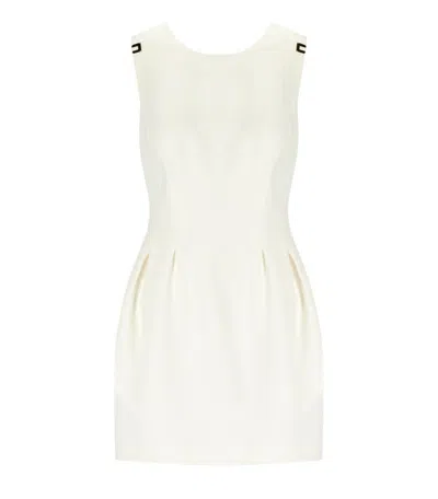 Elisabetta Franchi Ivory Linen Blend Dress In White