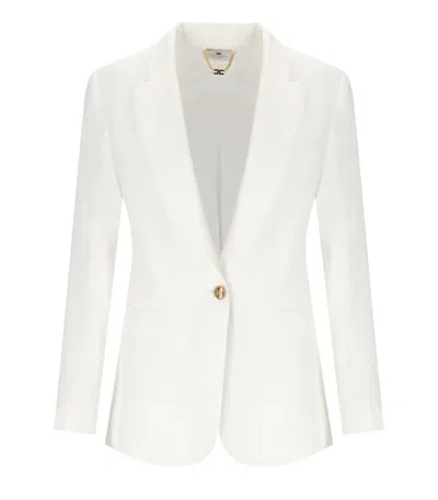 Elisabetta Franchi Ivory Linen Blend Single-breasted Jacket In White