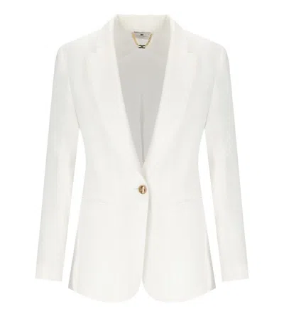 ELISABETTA FRANCHI ELISABETTA FRANCHI IVORY LINEN BLEND SINGLE-BREASTED JACKET