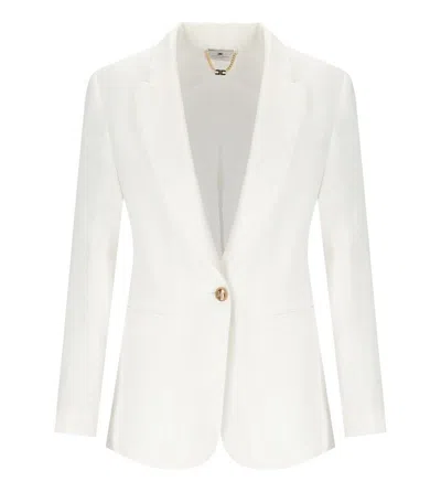 Elisabetta Franchi Ivory Linen Blend Single-breasted Jacket In Multi