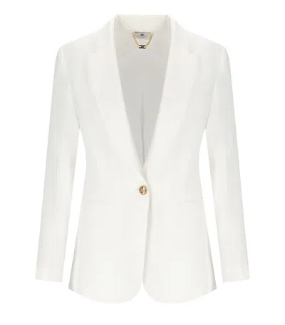 Elisabetta Franchi Ivory Linen Blend Single-breasted Jacket In White