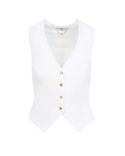 Elisabetta Franchi Gilet Misto Lino Avorio In White