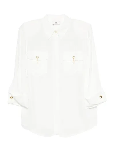 Elisabetta Franchi Ivory Long-sleeved Shirt With Classic Collar In White