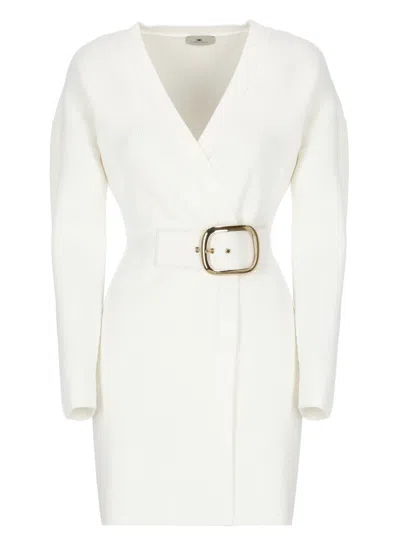 Elisabetta Franchi Women's Viscose Manteau Dress With Maxi Buckle In White