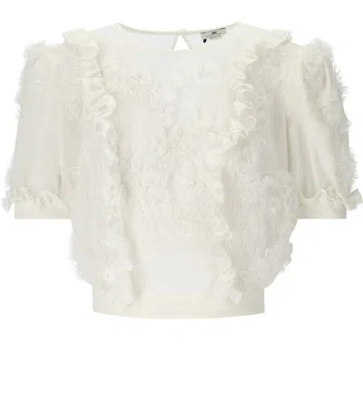 Elisabetta Franchi Ivory Ruffled Top In Neutral