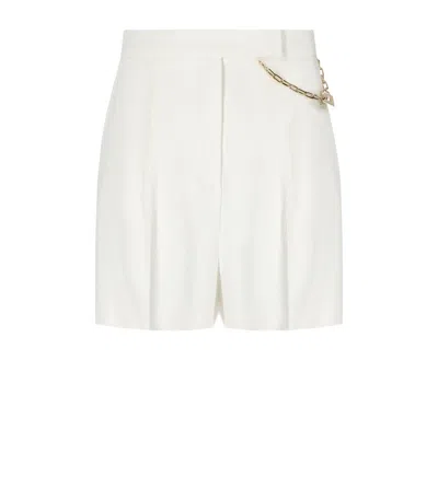 Elisabetta Franchi White Shorts With Chain Detail On The Front And Front Concealed Closure In Viscose Stretch Woman