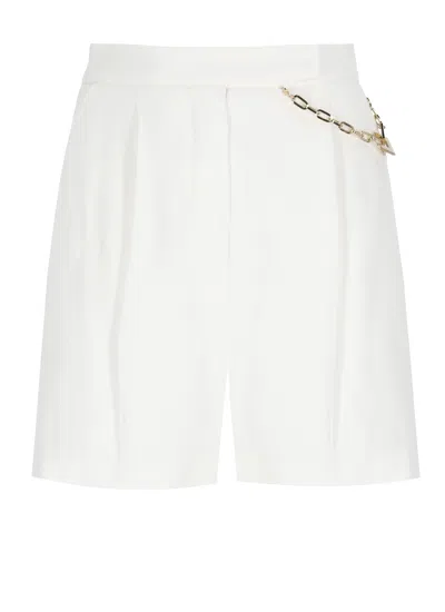 Elisabetta Franchi Ivory Shorts With Logoed Chain Shorts In Red