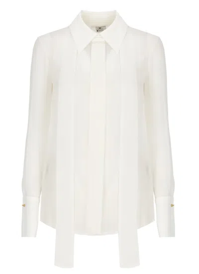 Elisabetta Franchi Ivory Silk Cufflink Shirt In White
